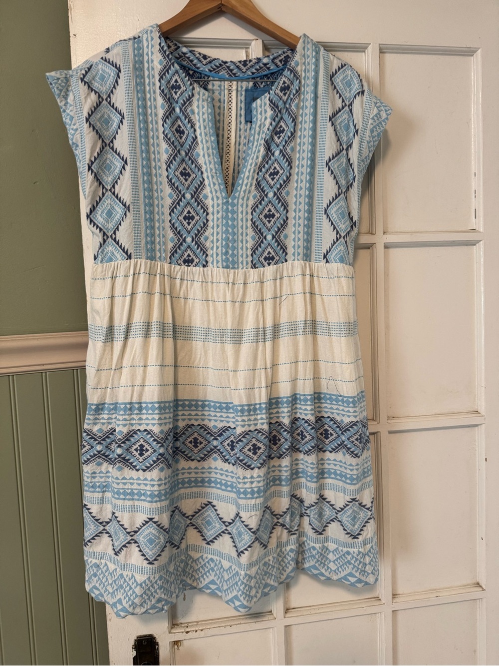 Anthropologie Blue and White Embroidered Midi Dress